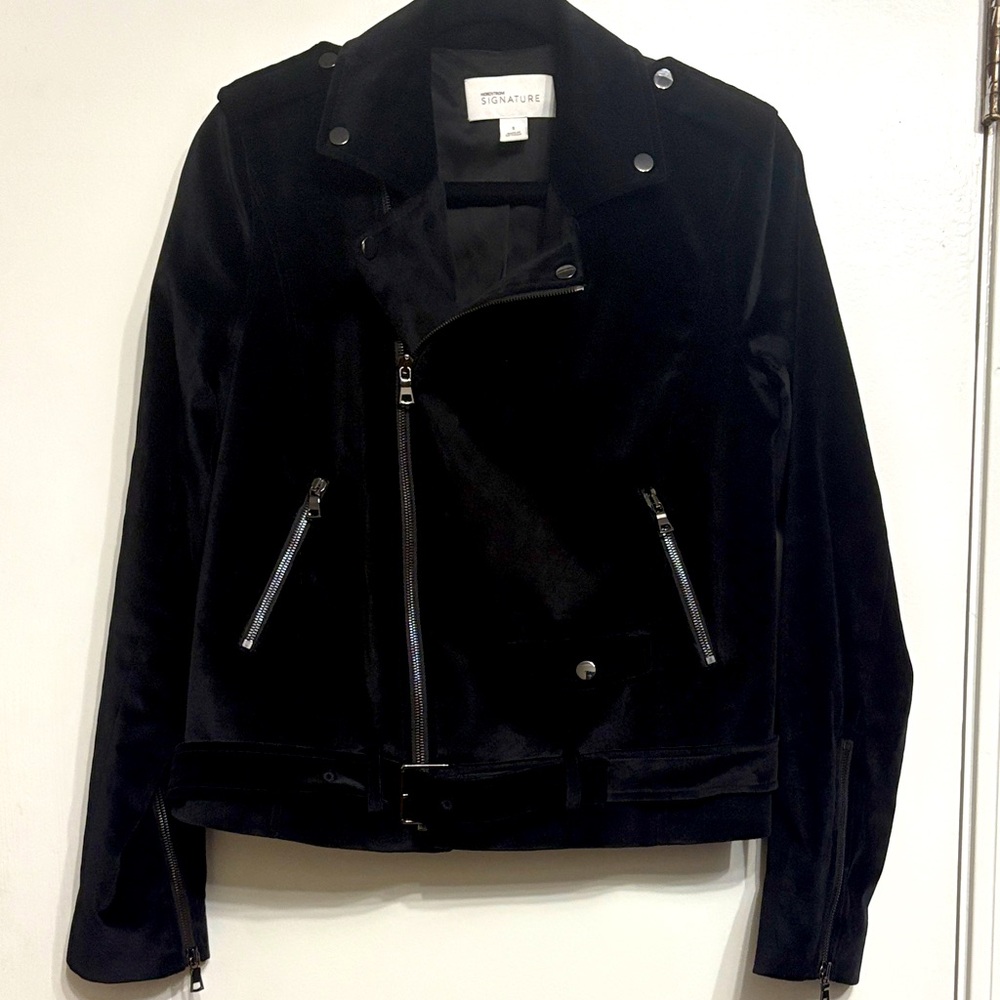 Nordstrom Signature Black Women's Size Small Velvet Moto Jacket